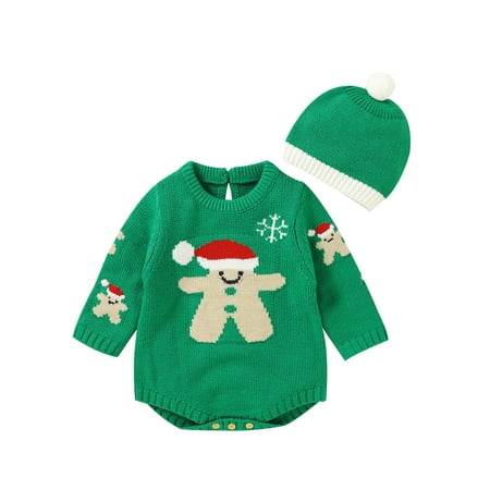 

Musuos Baby Girl Boy Christmas Sweater Romper Knitted Sweatshirt Pullover Tops Beanie Hat
