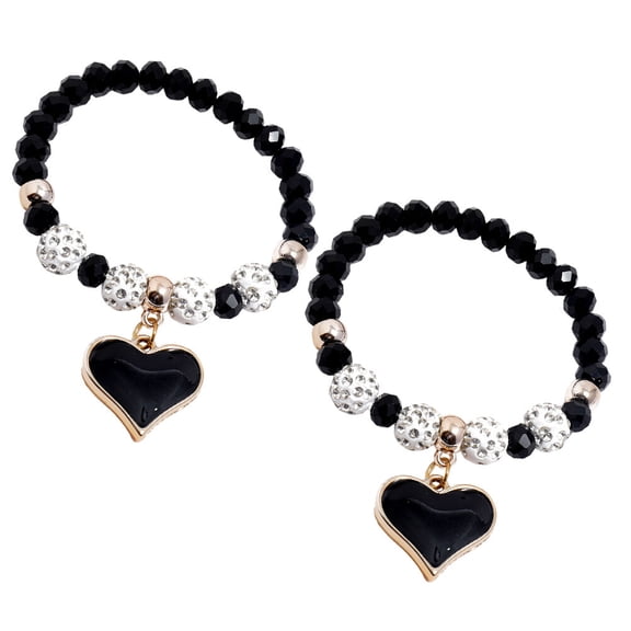 UPOUART Set of 2 Black Beaded Bracelets Stylish Wrist Jewelry with Material for Everyday Wear