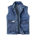 thumbnail image 2 of Denim Vest Men Vintage Casual Sleeveless Button Down Collared Jean Vest Jacket Outerwear with Pockets, 2 of 8