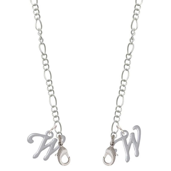 Silvertone Small Gelato Script Initial - W - Silvertone Face Mask Necklace