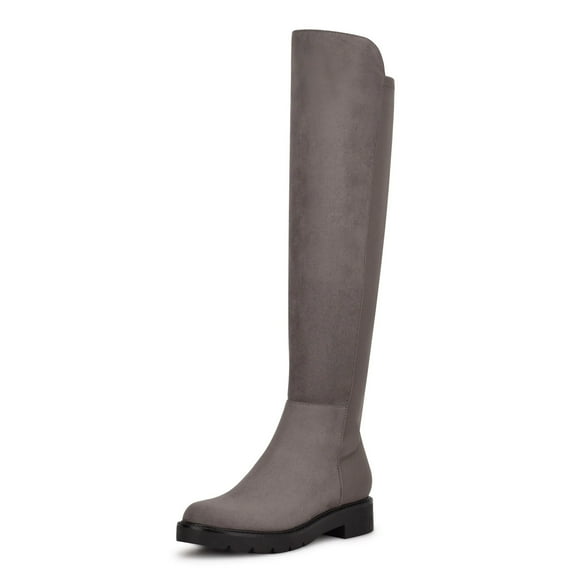 Nine West Tread2 Charcoal Suede Zip Closure Leather Over The Knee Dress Boots (Charcoal Suede, 7)
