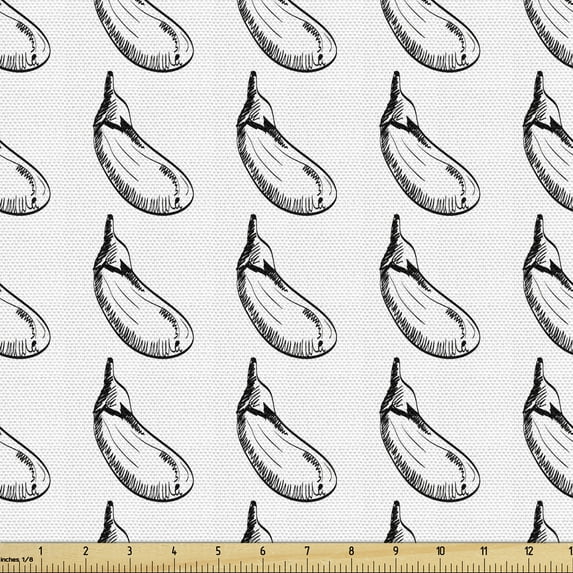 Food Fabric by the Yard, Eggplant Illustration Delicious Vegetable Harvest Bio Healthy Cuisine Farming, Decorative Upholstery Fabric for Chairs & Home Accents, Charcoal Grey White by Ambesonne