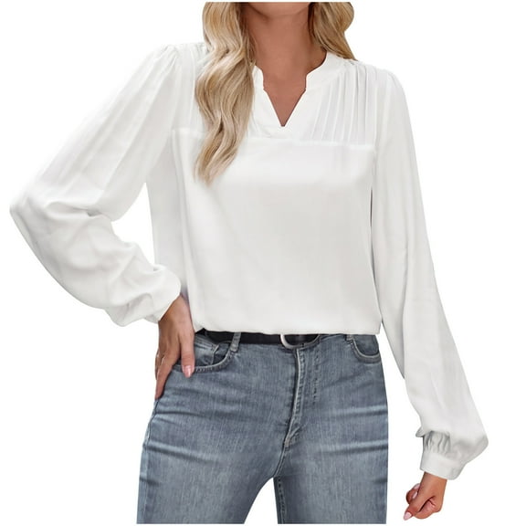 ShomPort Women's Tops Dressy Casual V Neck Long Sleeve Shirts Fall Blouses for Women Trendy
