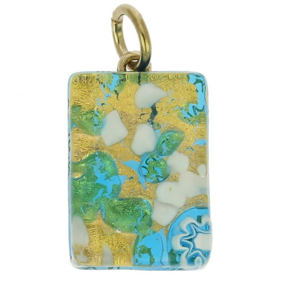 GlassOfVenice Murano Glass Venetian Reflections Rectangular Pendant - Aqua Gold