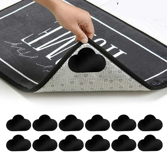 4X Carpet Cloud Rug Floor Mat Non Slip Reversible Rug Stopper Anti Slip Flat Reusable and Washable Carpet Tape for Hardwood Floor Mat Black Carpet Area Tile Corner Carpet