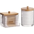 thumbnail image 1 of 2 recipientes para hisopos de baño con tapas de bambú, dispensador de hisopos de algodón de 10/7 oz, tarro organizador de boticario transparente para almacenamiento., 1 of 6