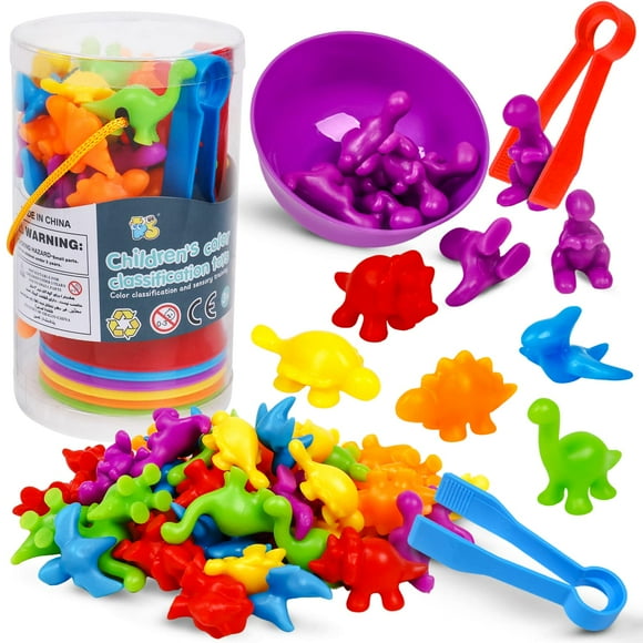 NAODONGLI Counting Dinosaurs Color Sorting Toys with Rainbow Bowls for Kids Sensory Training & Counting Activity Montessori Education Learning Activities Easter Gift for 3-5 Years Old Boys Girls