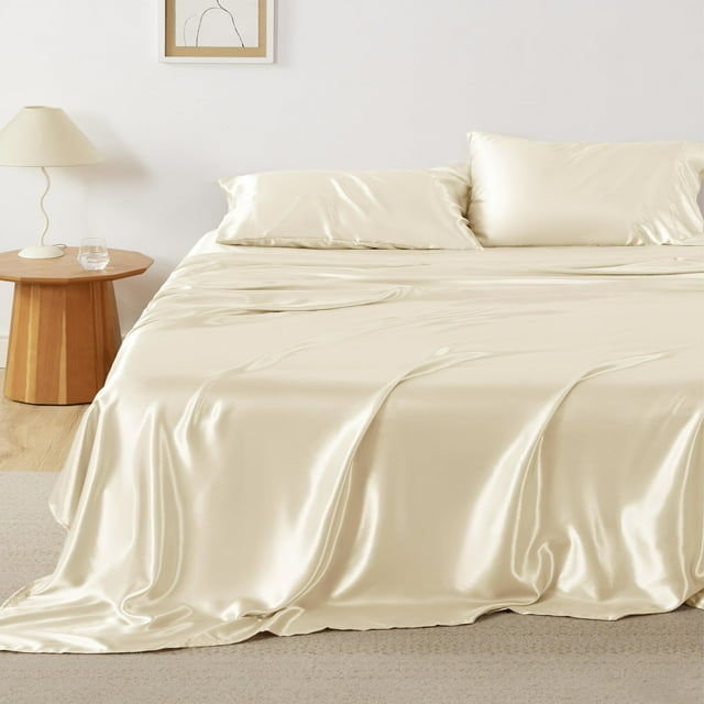 Juego de Sábanas Bedsure Satin Full Size 4 Piezas Color Crema