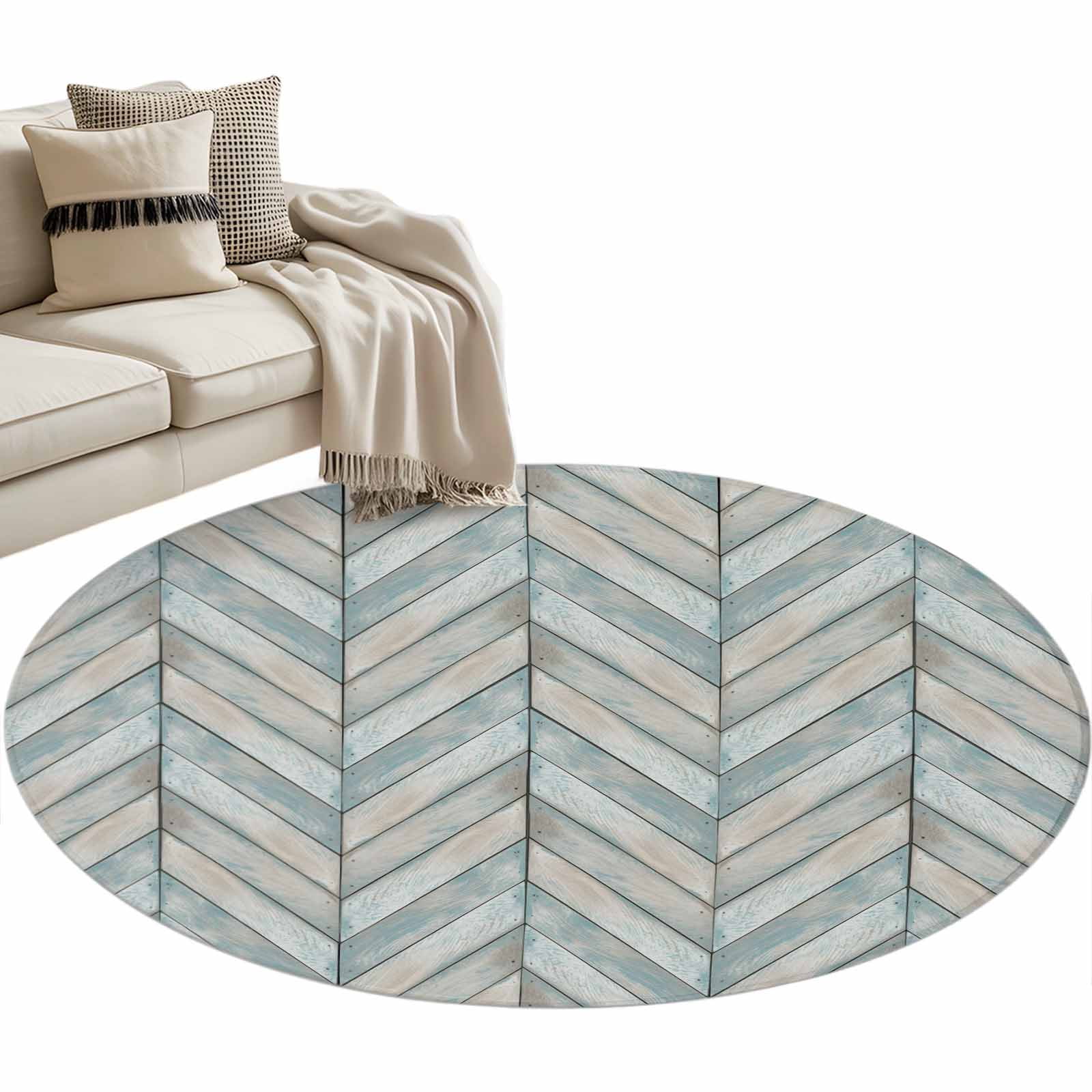 Wood Grain Round Area Rugs Collection 3 Vintage Geometric Wooden Planks Brown Green Non Slip Indoor Circular Throw Runner Rug Floor Mat Carpet for Living Room Dining Table Bedroom Nursery