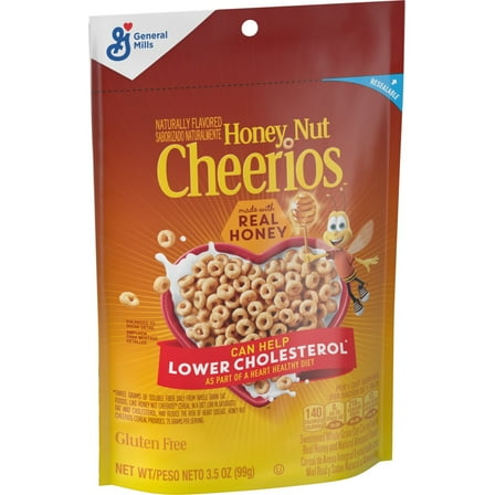 Honey Nut Cheerios, Heart Healthy Gluten Free Breakfast Cereal, Resealable Bag, 3.5 oz