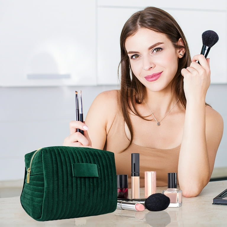 Makeup Bag Small Striped Velvet Cosmetic Bag for Women,Mini