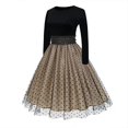 thumbnail image 2 of Kwasome For Women 2024 Retro Mesh Dots Stitching Circle Collar Long Sleeved Dress Puffy Skirt Party Clothes S Black, 2 of 6