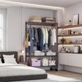 thumbnail image 3 of Leumius Heavy Duty Garment Rack with Wheels, Rolling Freestanding Closet Organizer and Clothes Rack with 1 Hang Rod, Adjustable Metal Wardrobe for Laundry Room Bedroom Cloakroom Black, 3 of 7