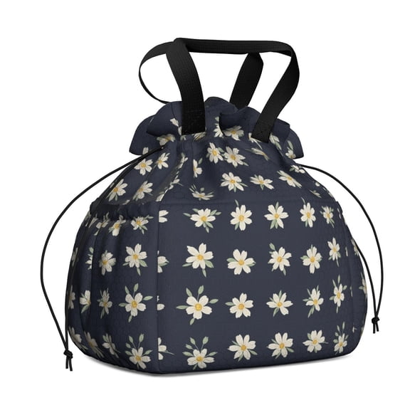 Pioneer Flower Floral Print Pattern Drawstring Lunch Bag Women - Drawstring Lunch Bag Insulated for Work Office - Stain-Resistant Large Lunchbags for Women with Multi-Pockets
