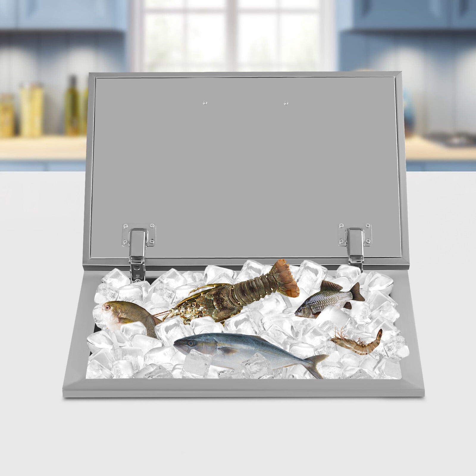 30L Drop In Ice Chest Bin Ice Chest Cooler 304 Stainless w/Lid & Drain 20*14*13inch for Parties, Bars, Kitchens