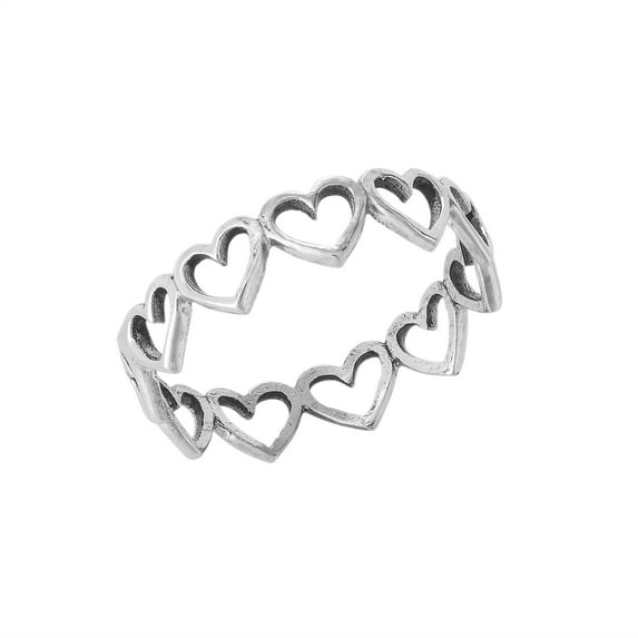 81stgeneration Women's 925 Sterling Silver Multiple Cut-Out Love Heart Band Stackable Ring