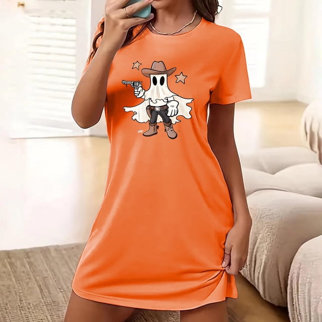 Camisón corto de talla grande para mujer, camisón de manga corta con estampado de pecho a la moda, camisón para mujer