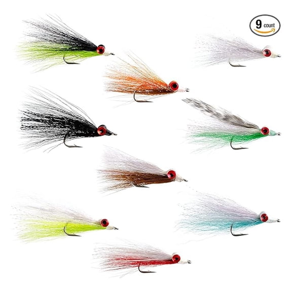 Clousers Minnow Fly Fishing Flies Assortment - Collection of 9 Saltwater and Bass Flies - Hook Size 1/0