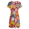 thumbnail image 4 of Candy Pattern Rainbow Lollipop Short Sleeve Dress Women Summer Evening Dresses Ladies Sundress, 4 of 7