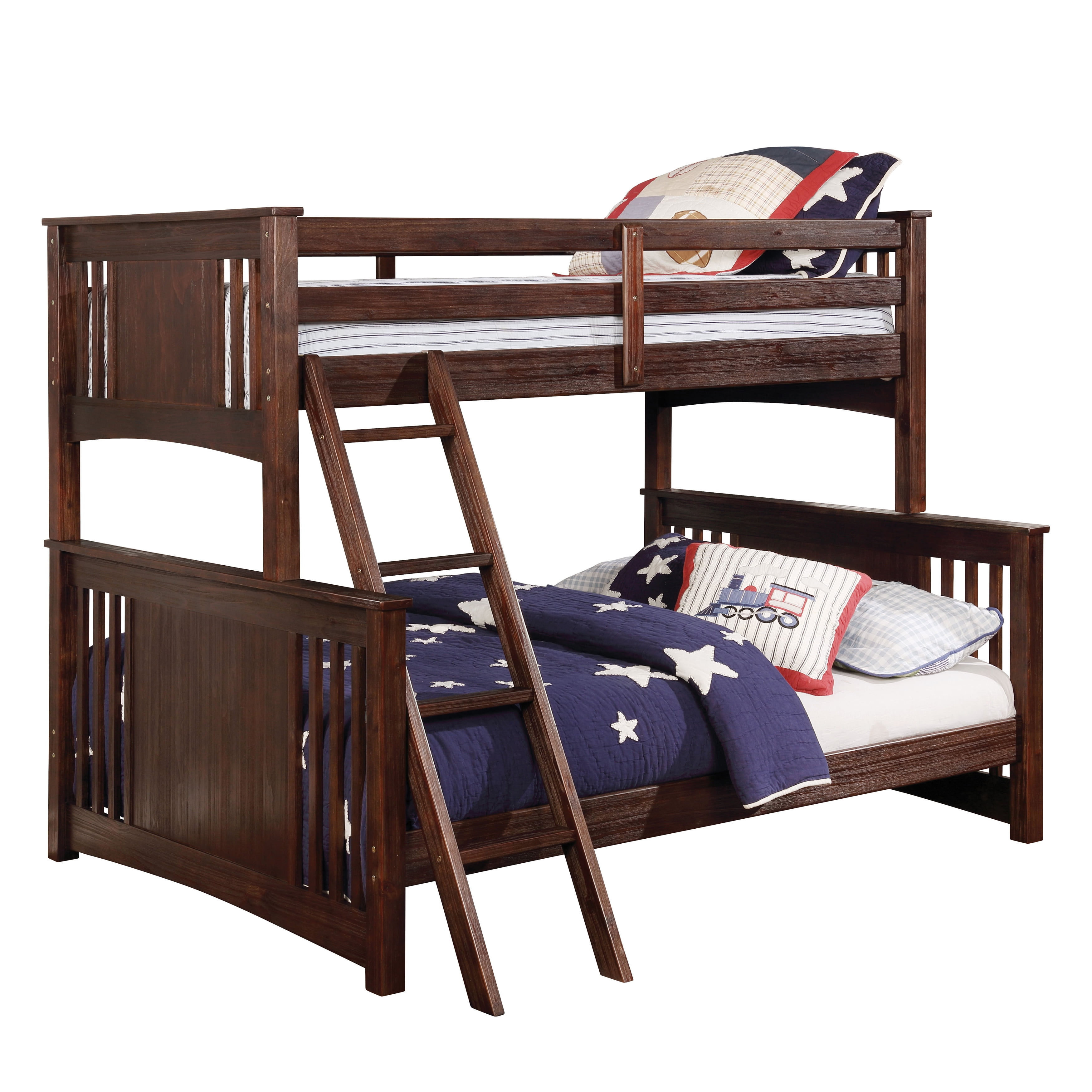 Furniture of America Welchen Twin over Full Bunk Bed in Dark Walnut 