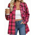 thumbnail image 6 of Otntypg Womens Plus Size Flannel Plaid Shirts Roll Up Long Sleeve Casual Collared Button Down Shacket Jacket Shirt Loose Blouse Top with Pockets Hot Pink S, 6 of 7