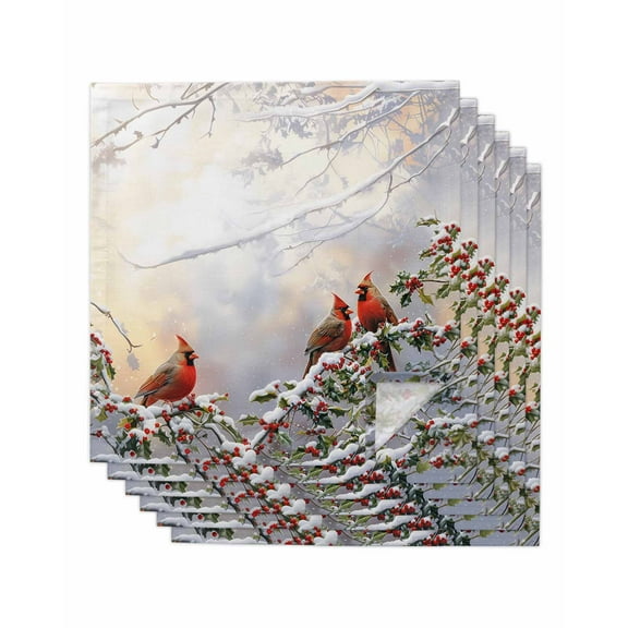 Christmas Cloth Napkins Washable Set of 6, Xmas Birds Berry Botanical Snowflake Reusable Dinner Table Napkins Cloth Bulk for Weddings Kitchen Restaurants Hotel Events Parties 20 x 20 Inch