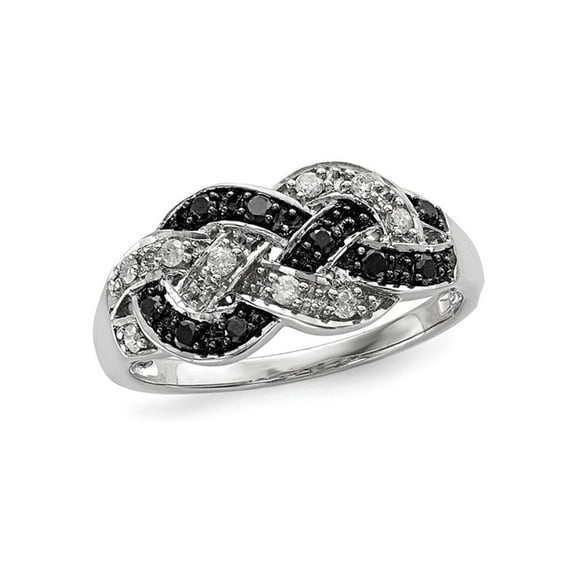 1/5 Carat (Ctw) Black and White Diamond Love Knot Ring in Sterling Silver for Women