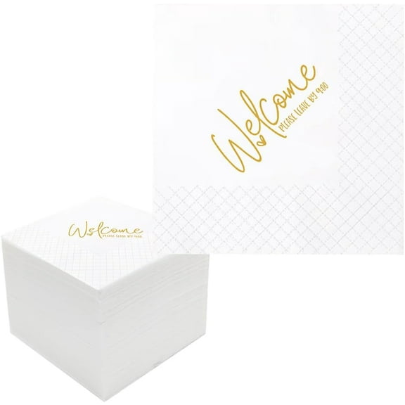 20pcs Funny Cocktail Napkins, Welcome Please Leave By 9 Disposable Paper Cocktail Napkins for Bar Restaurant Wedding Dinner Party Party Decor , 5x5 Inches 5"x5"