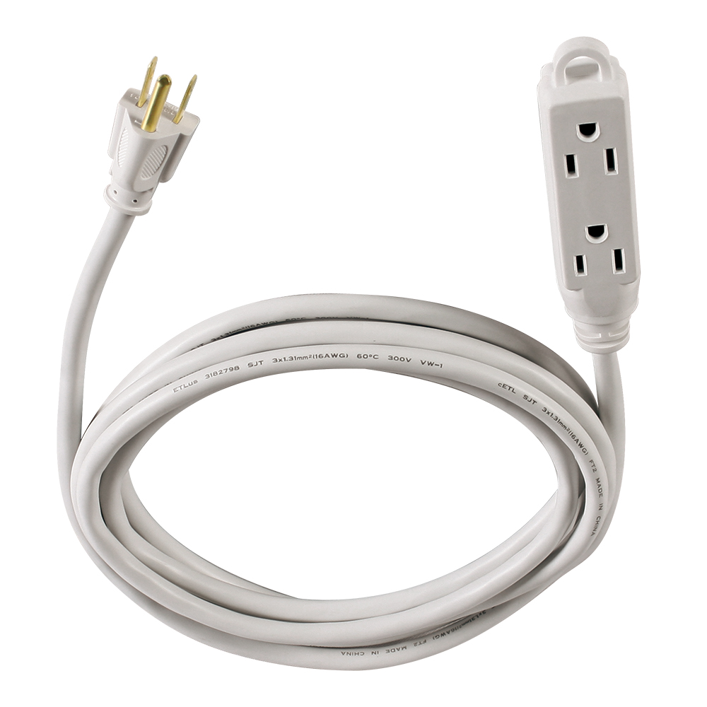 Hyper Tough 10FT 16AWG 3 Prong White Indoor 3Outlet Extension Cord, 13