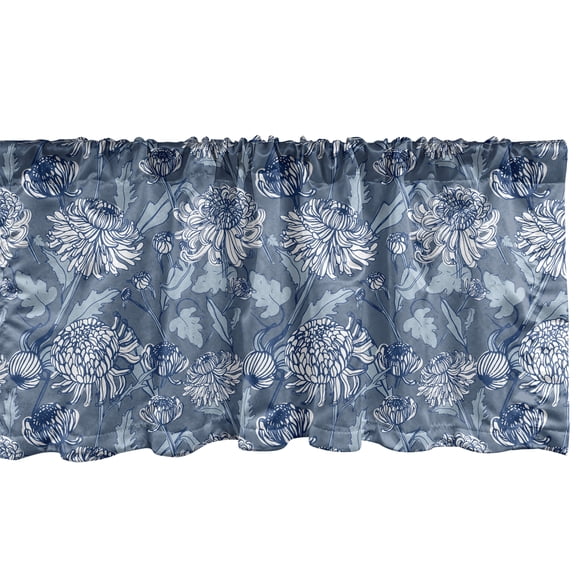 Ambesonne Floral Valance Pack of 2, Sketch of Chrysanthemums, 54"X12", Blue Grey Slate Blue