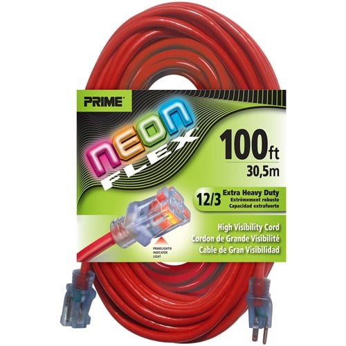 Prime Wire 100Foot Neon Flex Outdoor Extension Cord With Indicator