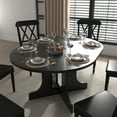 thumbnail image 2 of Aowos Dining Table for Farmhouse Kitchen 59x43 Inch Expandable Oval Table Top with Removable Leaf Trestle X Shaped Base Black, 2 of 9