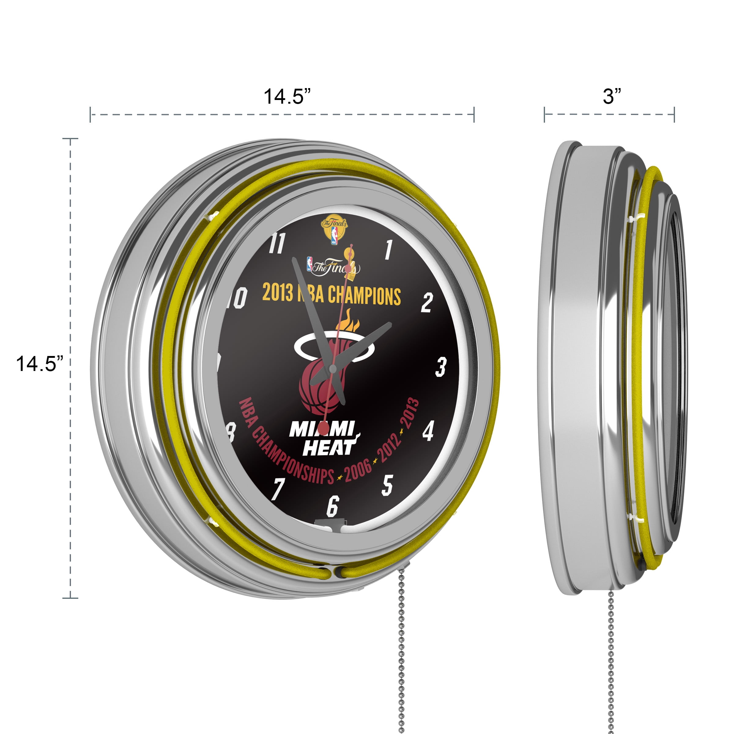 Miami Heat 2013 NBA Champions Retro Neon Analog Wall Clock with Pull Chain