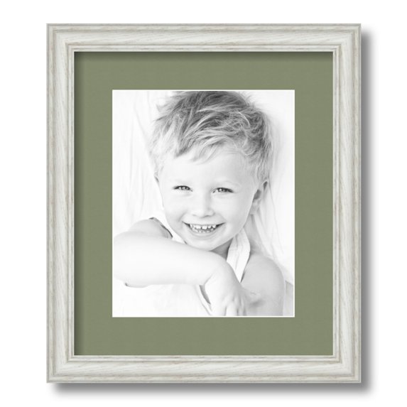 ArtToFrames 12x14 Matted Picture Frame with 8x10 Single Mat Photo Opening Framed in 1.25 Off White Wash on Ash and 2 Basil Mat (FWM-4098-12x14)