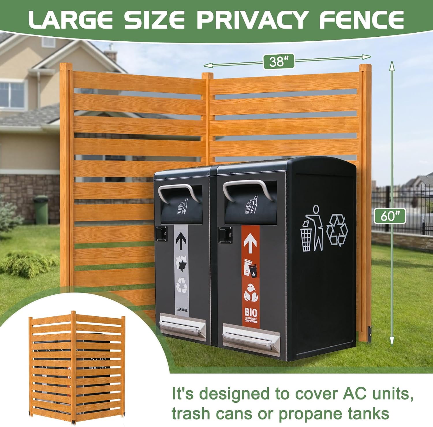 Outdoor Privacy Screen Privacy Fence Panels for Outside, 2 Panels 38"W X 60"H Wood Decorative Fence,Pool Equipment Enclosure, Patio Garden Fence Perfect to Enclose Trash Cans and Air Conditioner