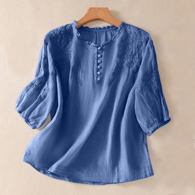 Lolmot Hauts d'Été pour Femmes Décontractés à Manches Courtes Col Rond T-Shirts Amples d'Été Blouse Shorts pour Femmes