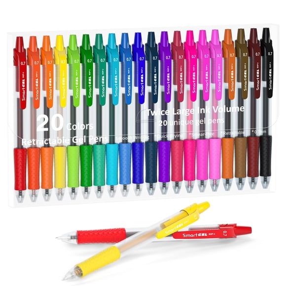Colored Gel Pens, Lineon 20 Colors Retractable Gel Ink Pens with Grip, Medium Point(0.7mm) Smooth W