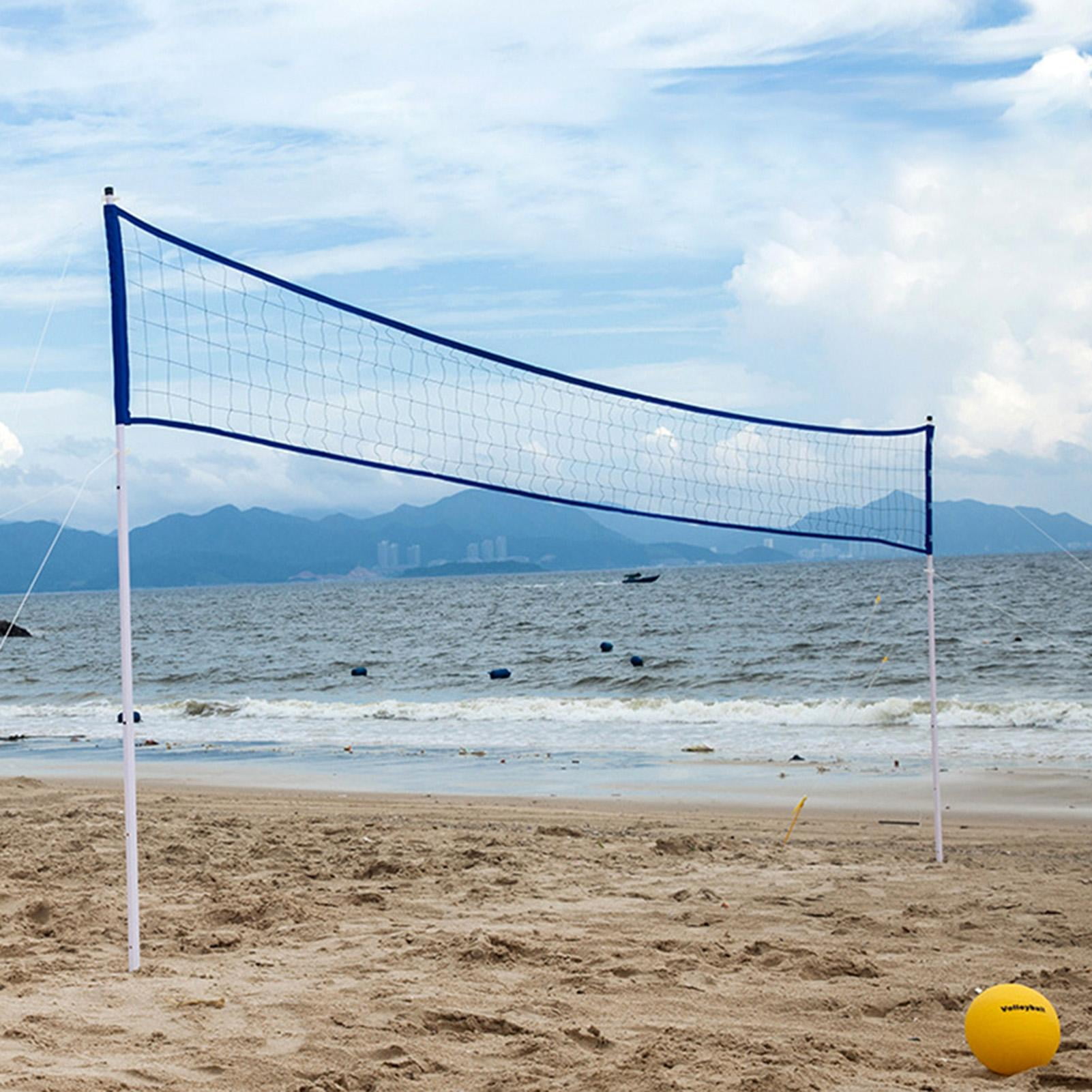 Portable Adjustable Height PVC Blue Ball Outdoor Volleyball Badminton Net Set 