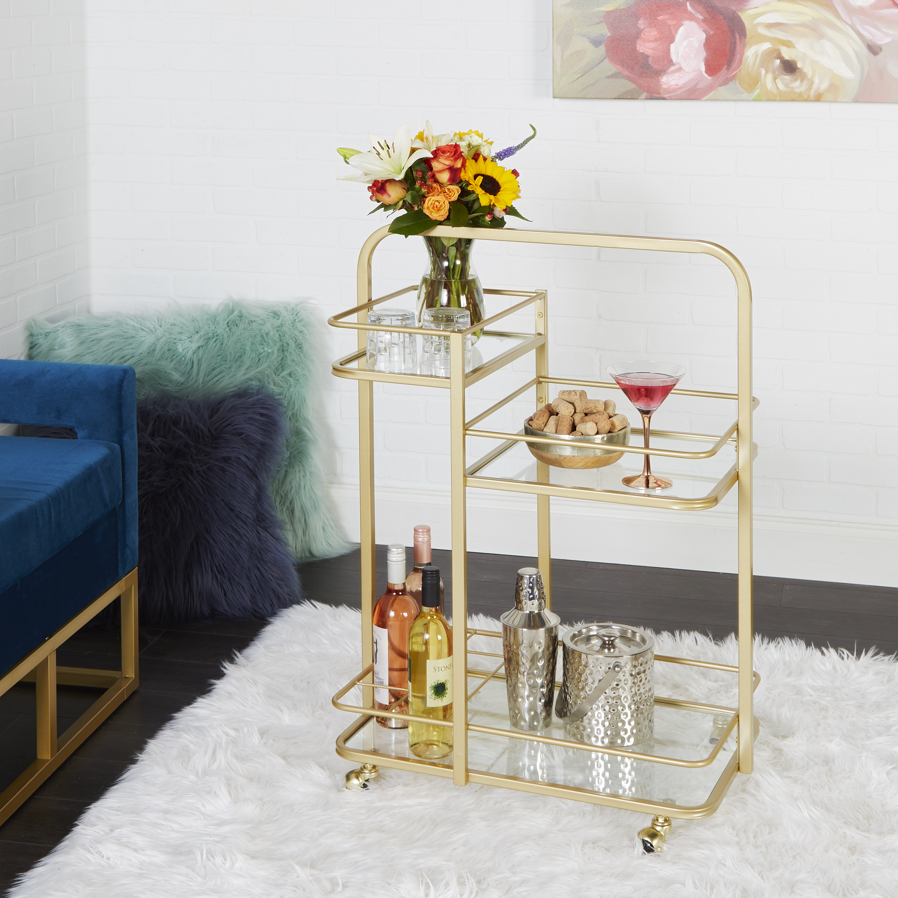 Adornments Gold Metal Serving Barcart with 3 Glass Shelves - image 3 of 6