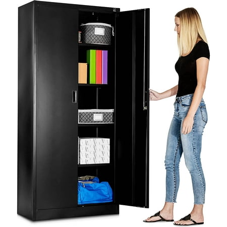 Fedmax Metal Storage Cabinet  Large Industrial Locker with Adjustable Shelves & Locking Doors  71-inch Tall  Black