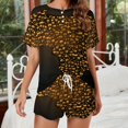 thumbnail image 2 of Leopard Print Pattern Women's Ruffle Short Sleeve Tops And Shorts Cute Peeps Bunny Pajamas Sets, 2 of 7