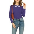 thumbnail image 5 of INSPIRE CHIC Women's Doll Collar Long Sleeve Casual Blouse Tops Purple XS, 5 of 6