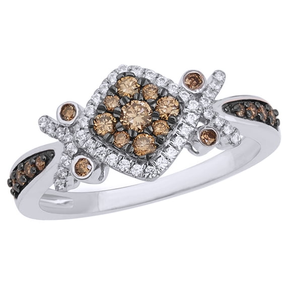 AFFY Champagne & White Diamond Tilted Square Frame Ring in 10k White Gold