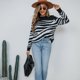 thumbnail image 5 of Suéter de cuello redondo con estampado de rayas de punto de otoño e invierno para mujer Pompotops  hdfakjf10636, 5 of 9