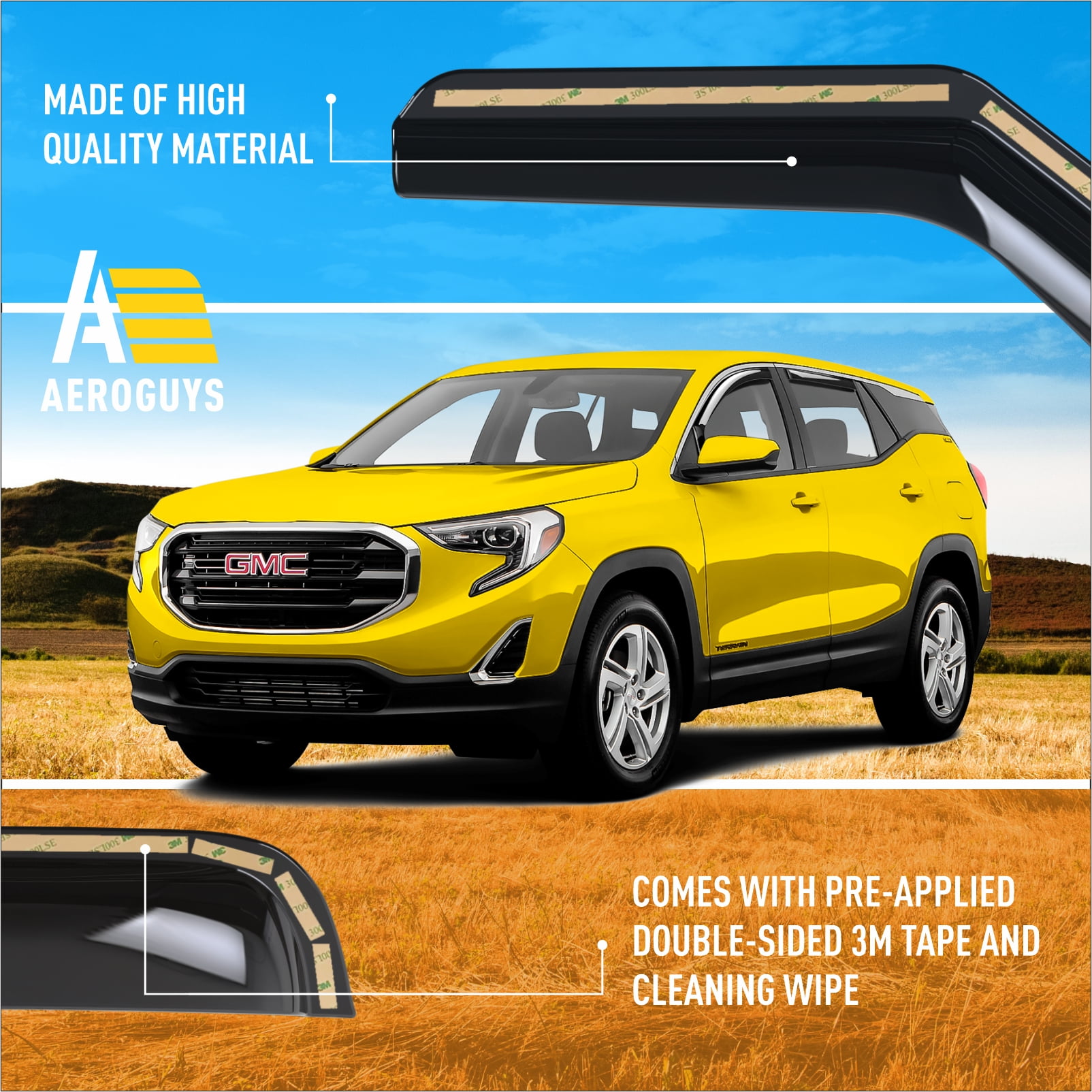 AEROGUYS In-Channel Window Deflectors Extra Durable Window Visors Rain Guards Fit for GMC Terrain 2018-2024, Sun Visors, Wind Vent Visors, Car Accessories- 4pcs. AG0163