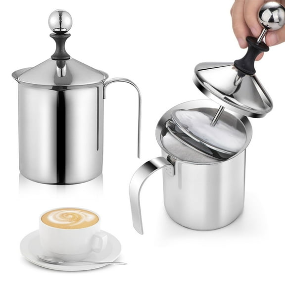 Stainless Steel Manual Milk Frother, Hand Pump Coffee Frother with Filter Screen for Cappuccino Coffee Latte Hot Chocolate (19oz) - Send Goods from Local Warehouse