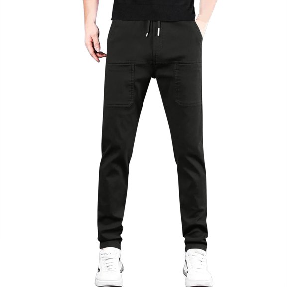 longantii High Stretch Multi-Pocket Durable Cargo Pants Men Comfy Lightweight Drawsting Cargo Work Hiking Pants Black XL