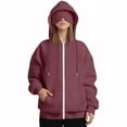 thumbnail image 4 of Under $10 Womens Sweatshirts, Women's Zip Up Hoodies Sweatshirts Clothes Teen Girl Fall Casual Drawstring Jackets With Pockets Overcoat, Wine XL, 4 of 9
