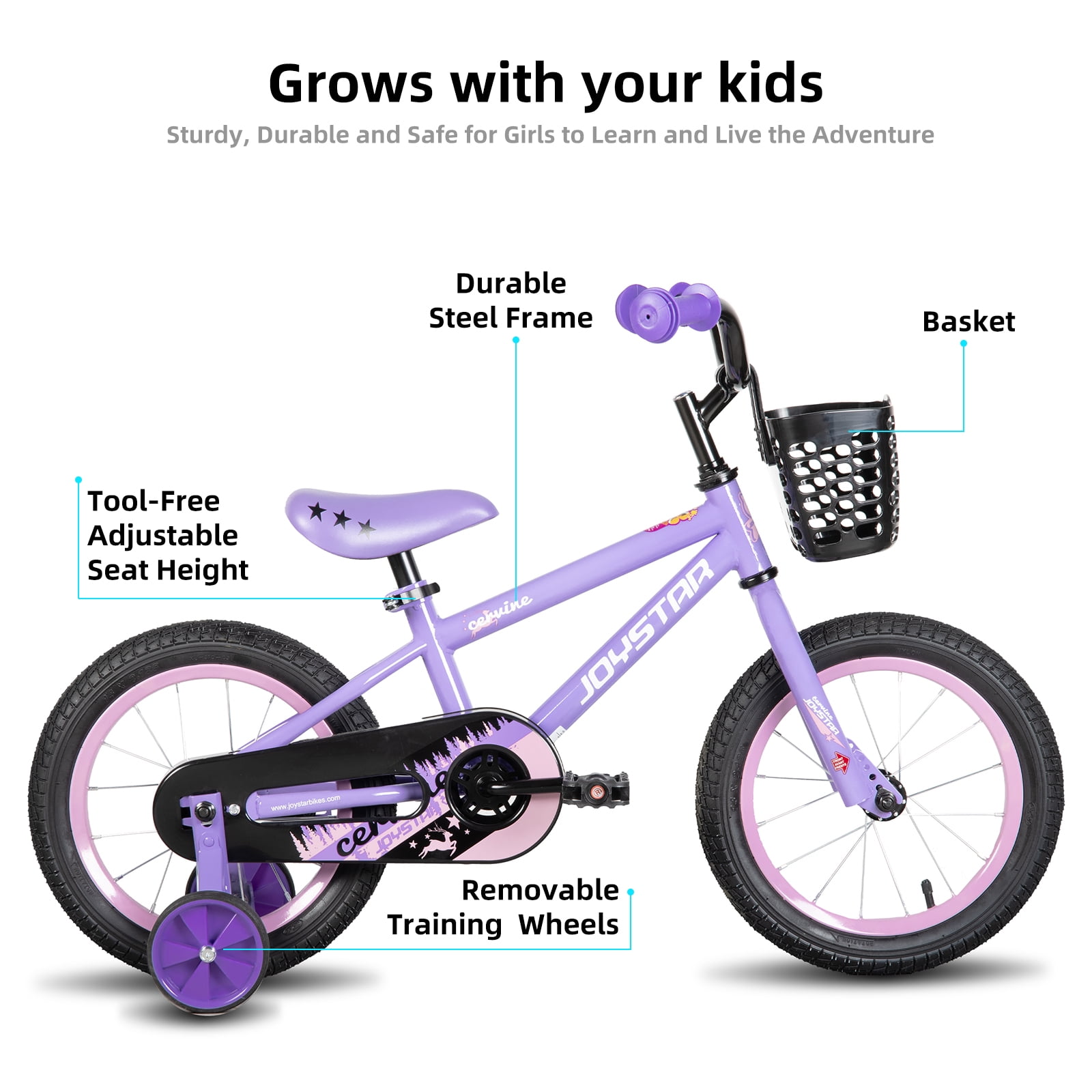 JOYSTAR Cervine 14 inch Kids Bike for Boys and Girls, Children Bicycle in Purple