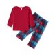 thumbnail image 2 of Pijama De Navidad, Blusa De Manga Larga Roja + Pantalones Largos A Cuadros O Pantalones Individuales ; Bebé 18-24 Meses, 2 of 4
